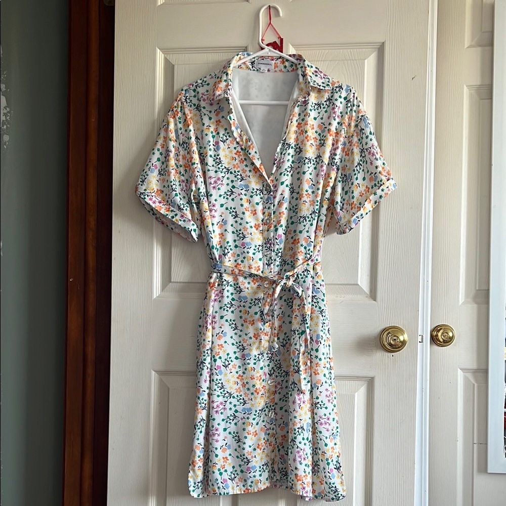 Summersalt Blue and Orange Wrap Sundress with Notched Collar